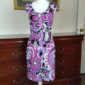 Adrianna Papell Purple Flower Mod Sheath SZ 6